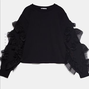 ZARA Dotted Mesh Ruffled Sweatshirt
